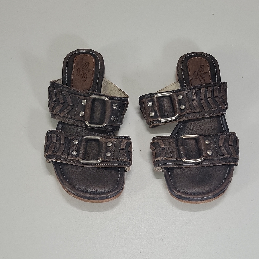 Womens Freebird Brown Braided Buckle Slide Sandals Sz 9